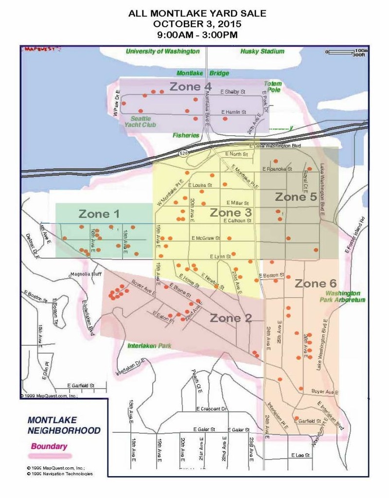 Montlake Yard Sale Map 10.2.15 with Zones