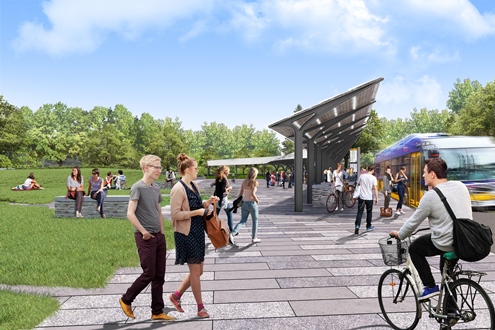 Conceptual image from WSDOT of the Montlake lid transit station.